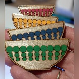 Wood hand painted Polka dots stacked Pyrex bowls magnet